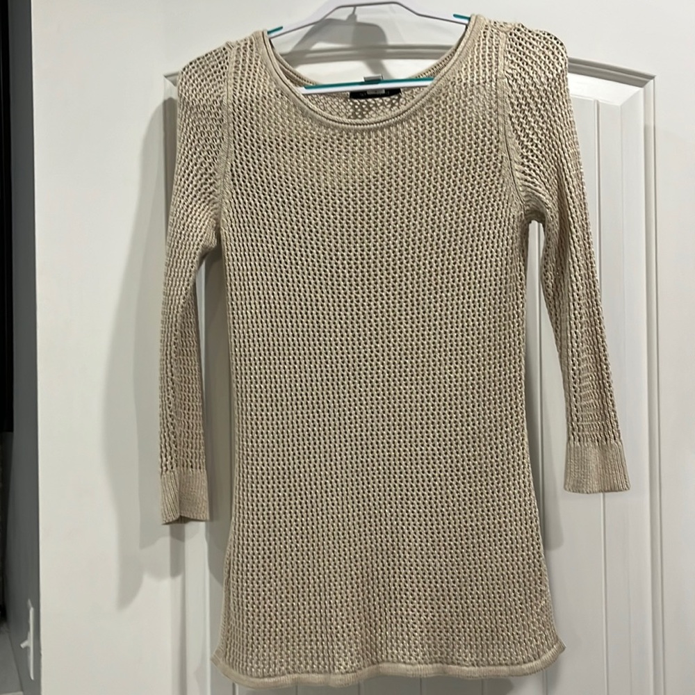 White House black market beige knit sweater. Size small. See through knitting.